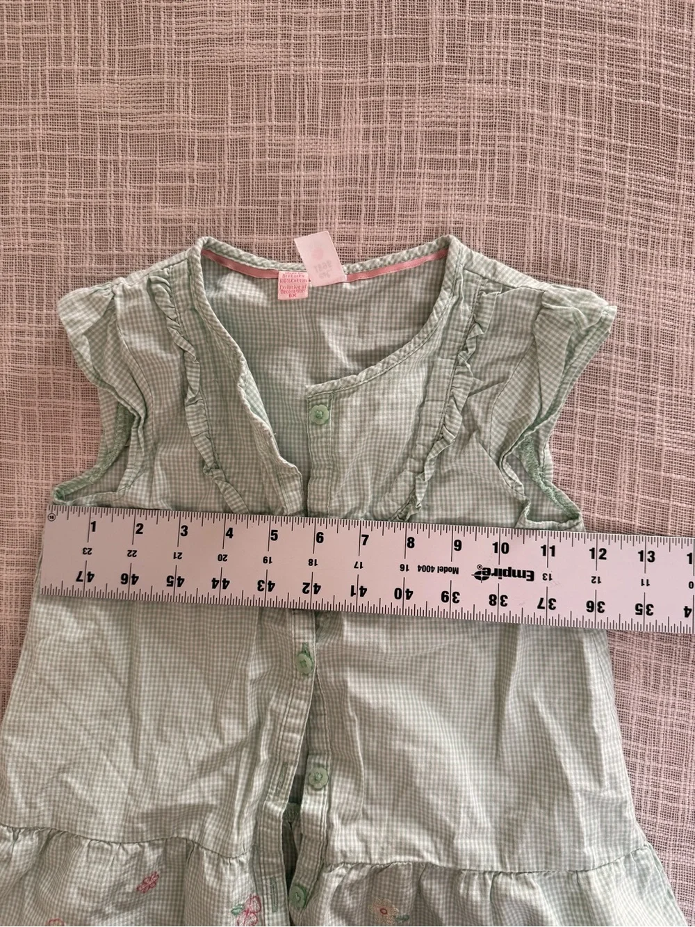 OshKosh B’gosh Girls Size 6X Green Gingham Ruffle Floral Top